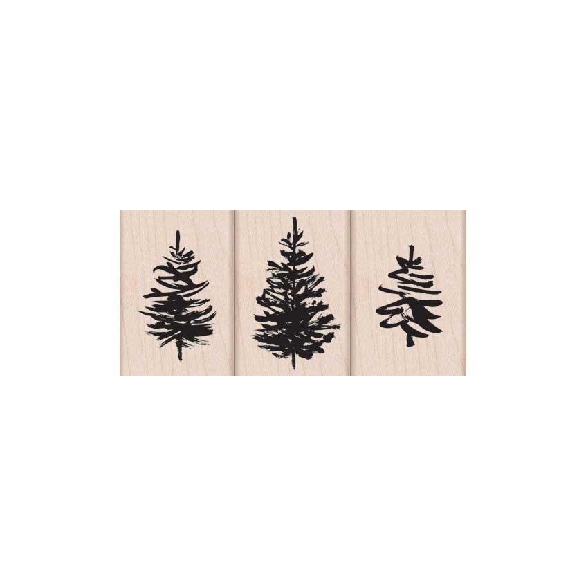 pine tree rubber stamp Hero Arts Mounted Rubber Stamp Set 3"X3" Paintbrush Trees