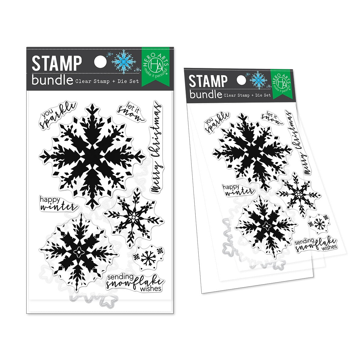 Snowflake Rubber Stamp - Red Graphic, Colored Text Options