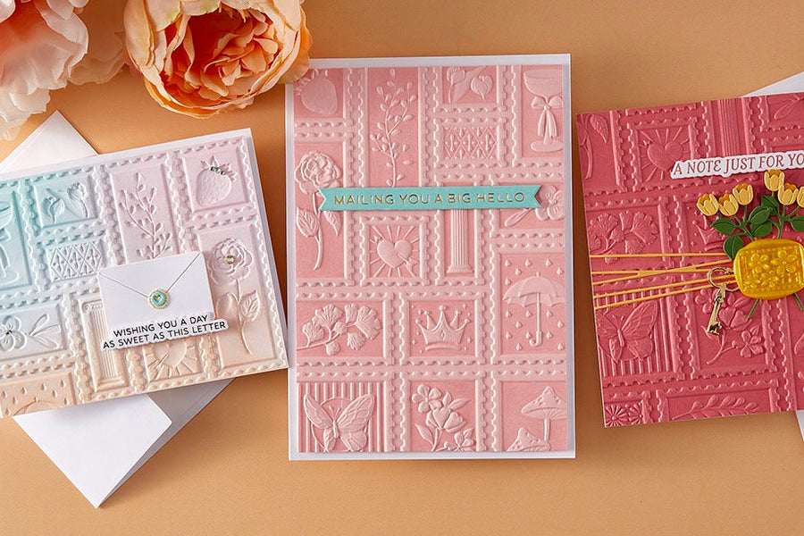 April 2025 3D Embossing Folder of the Month Preview & Tutorials – Postage Mosaic