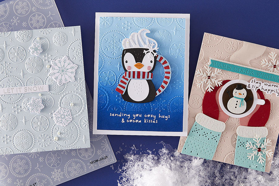 July 2025 3D Embossing Folder of the Month Preview & Tutorials – Starry Snowfall