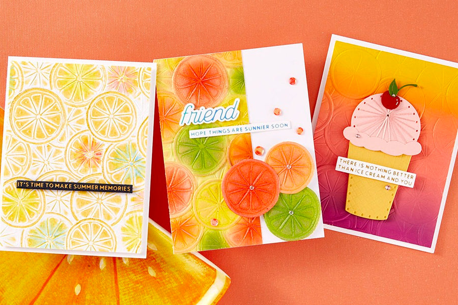 June 2024 3D Embossing Folder of the Month Preview & Tutorials – Summertime Citrus Twist