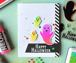 Happy Halloween Neon Ghosts Card