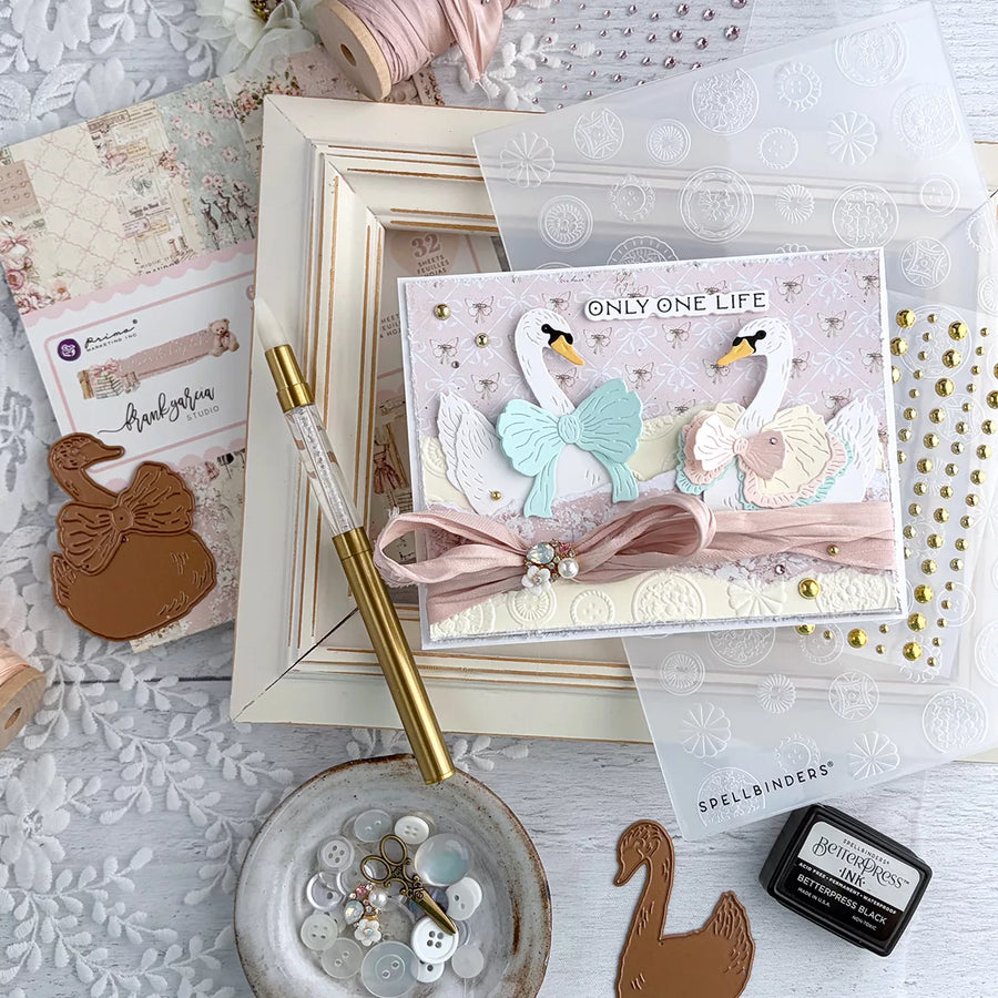 Elegant Layered Swan Card with the Buttons & Keepsakes Collection