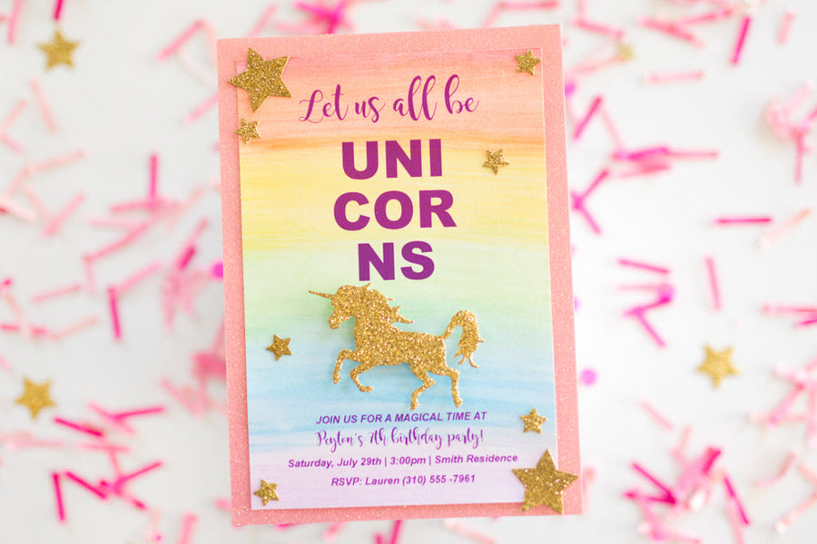 Watercolor Unicorn Party Invitations