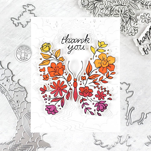 Beautiful Floral Butterfly Thank You Card - Hero Arts