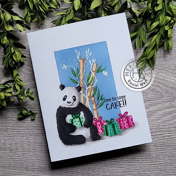 Birthday Panda One Layer, No Line, Copic Colored Card - Hero Arts