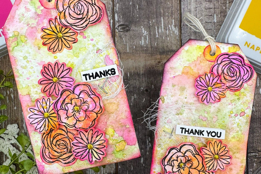 Fabulous Floral Tags with Reactive Glitz Inks
