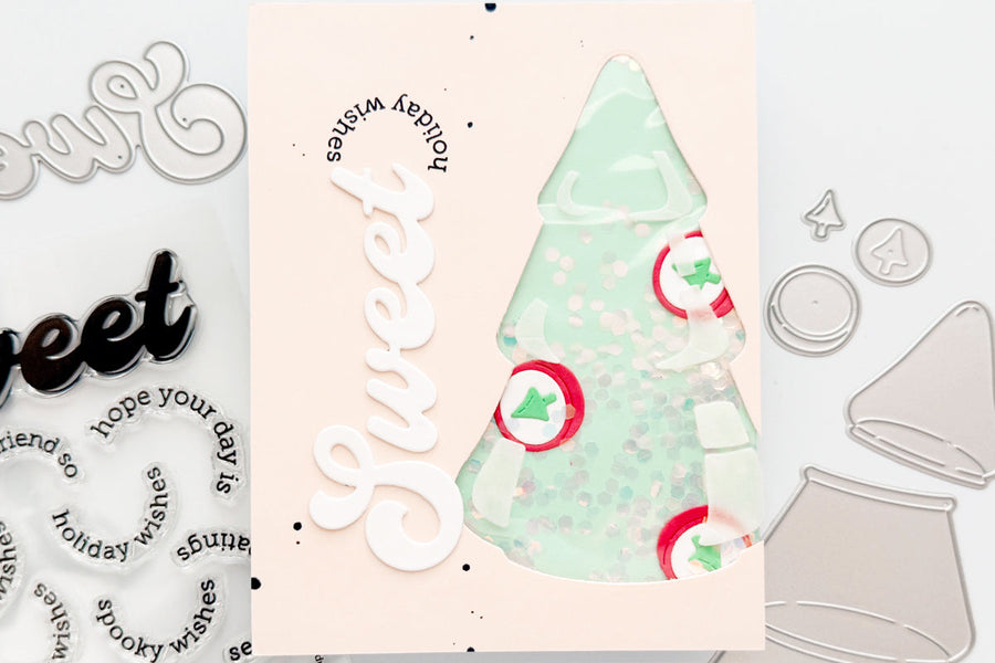 beary sweet holiday christmas tree shaker card