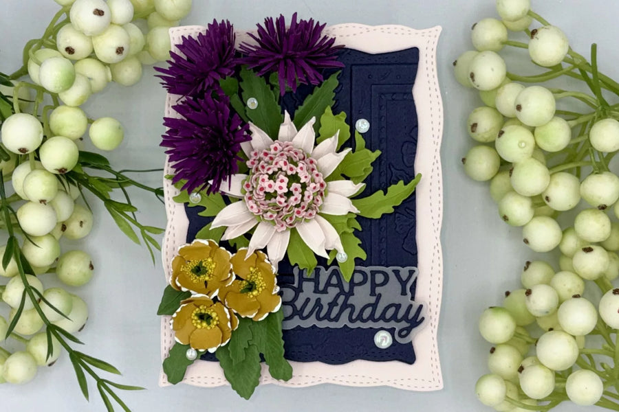 Serenity Garden Floral Birthday Card with Astrantia, Primrose & Tassel Flowers
