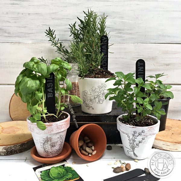 DIY With Debi: Stamped Plant Markers and Clay Pots - Hero Arts