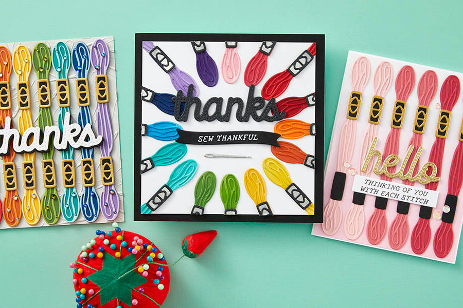 April 2024 Small Die of the Month Preview & Tutorials – Faux Stitched Sentiments & Floss