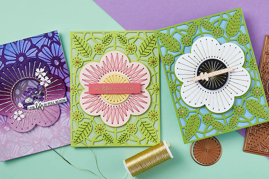 February 2024 Stitching Die of the Month Preview & Tutorials – Stitched Floral Focal Card Front