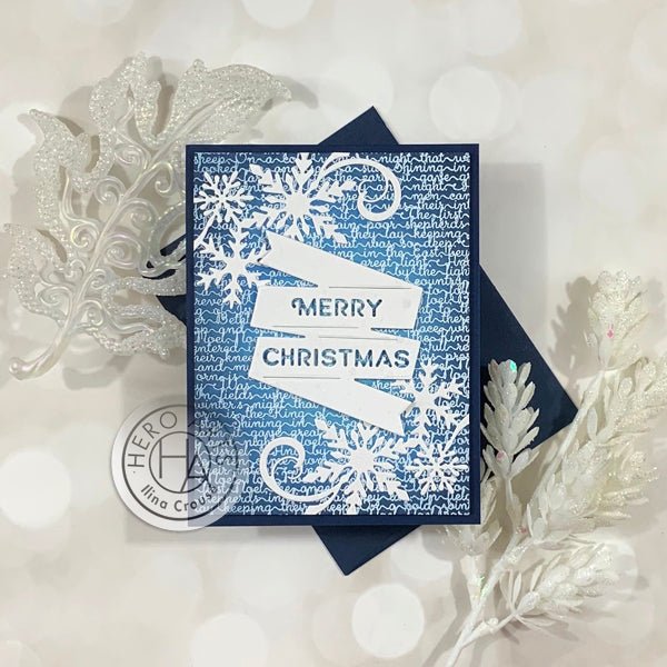 Emboss Resist Christmas Card with Snowflakes - Hero Arts