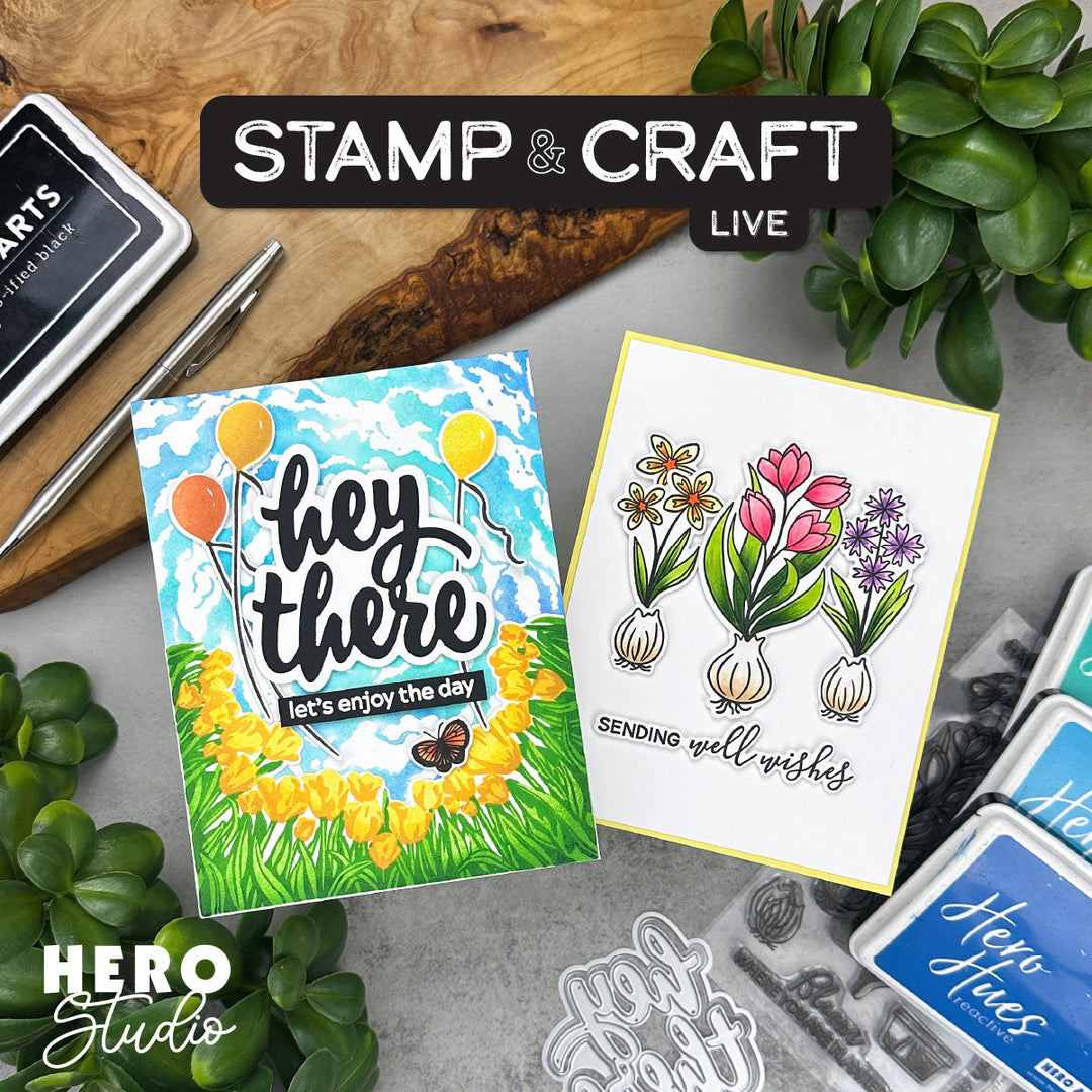 Join us for our first Stamp & Craft LIVE  featuring the February Hero Studio Card Kit!