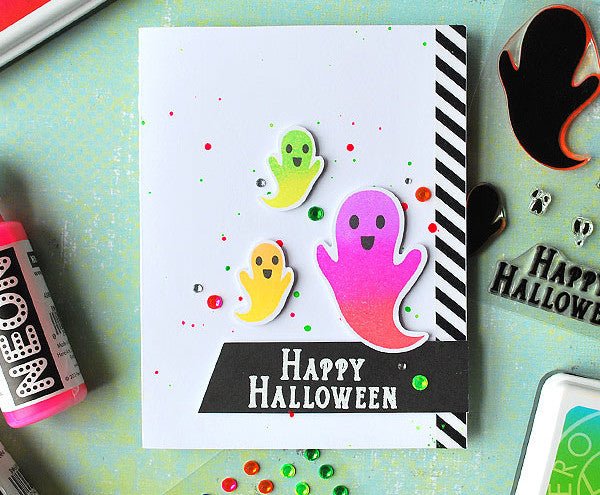 Happy Halloween Neon Ghosts Card - Hero Arts