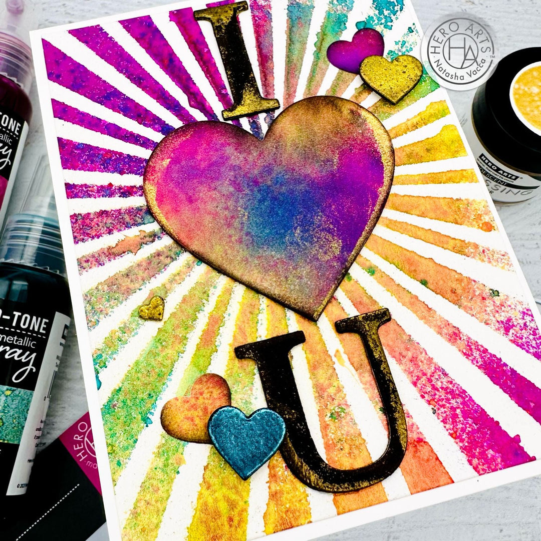 Heart Burst Stencil with Two-Tone Metallic Sprays - Hero Arts