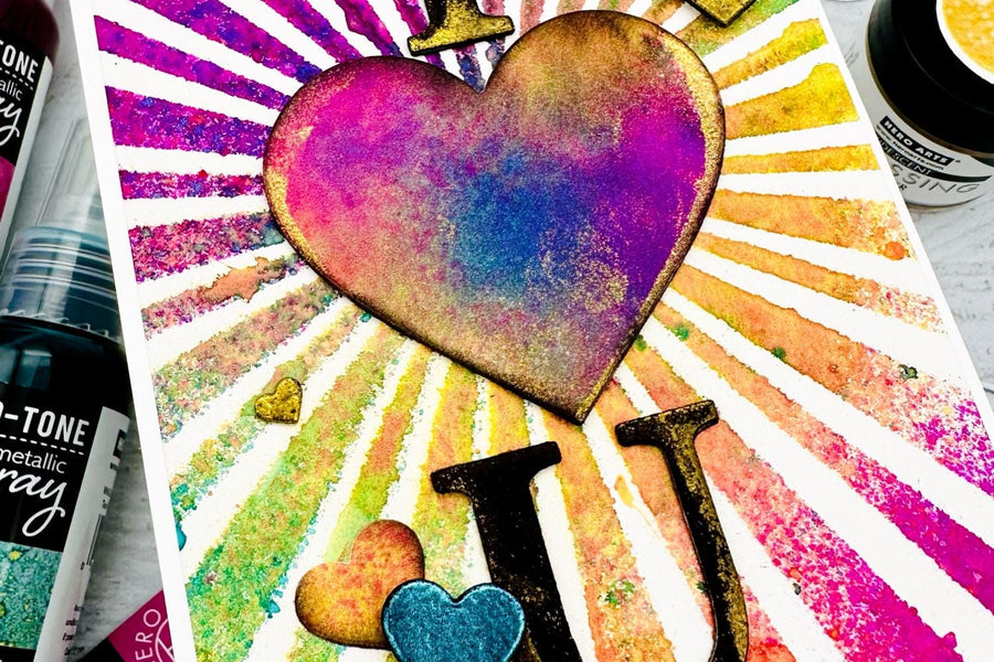 Heart Burst Stencil with Two-Tone Metallic Sprays