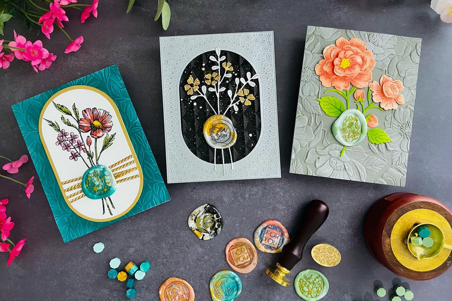 3 Dazzling Cards featuring the New Wax Seal Beads and Bead Mixes