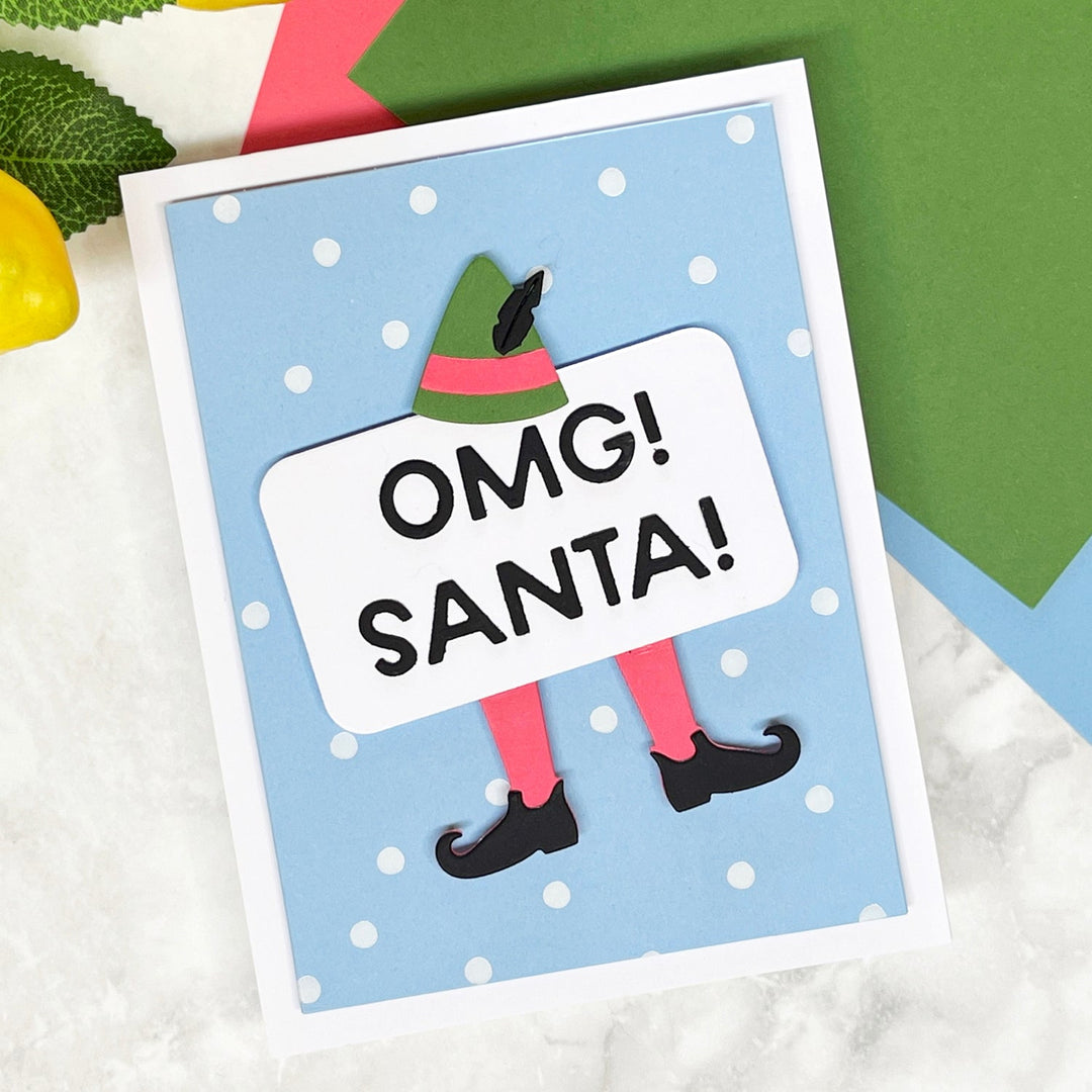 A handmade die cut Elf Christmas Card