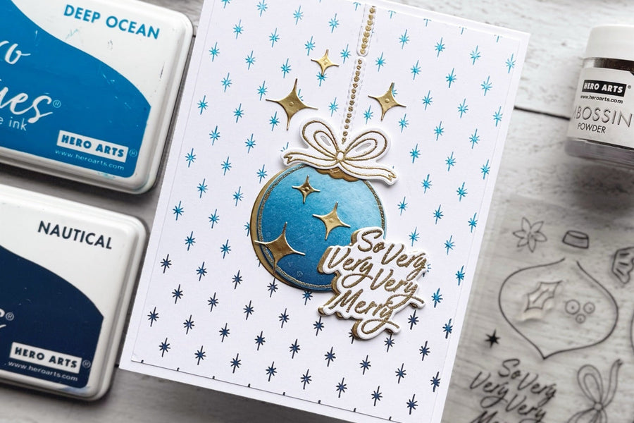 Elegant Blue & Gold Holiday Card with Heat Embossing
