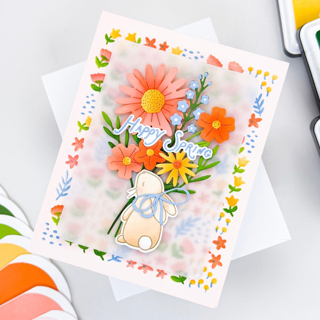 floral bouquet with bunny card