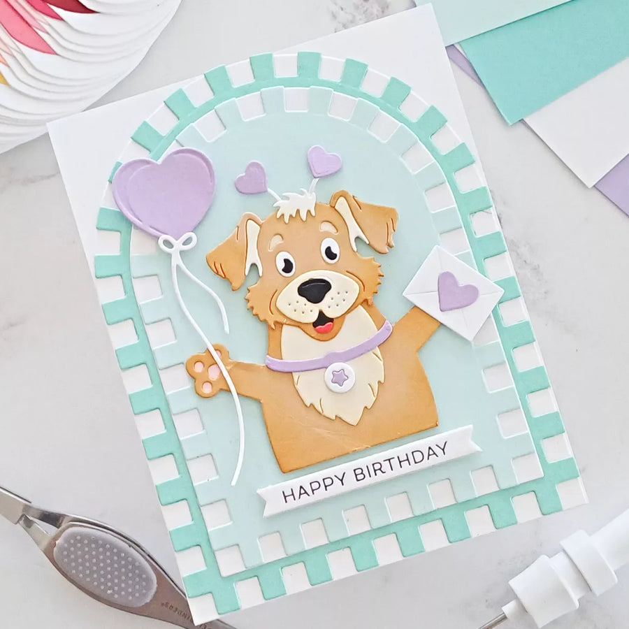 How to Make a Birthday Card with Color Block Accent Arches and Darling Dog Dies