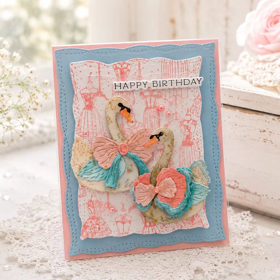 Elegant Layered Swan Card with BetterPress Details | Buttons & Bows Collection