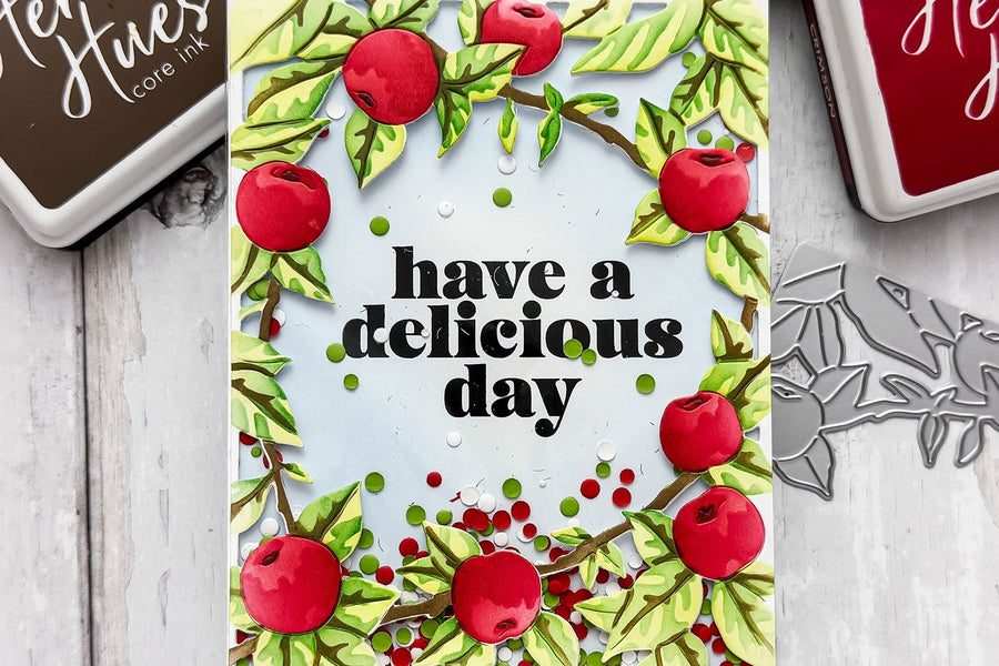 apple frame shaker card with confetti