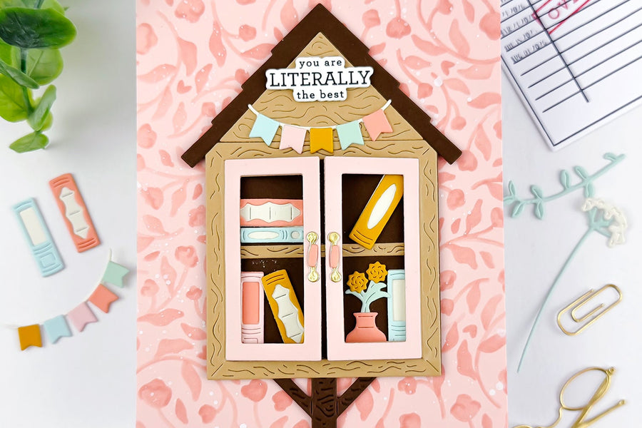 charming little library card with august my monthly hero