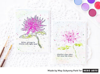 Mum Flower Watercolor Cards in Two Ways - Hero Arts