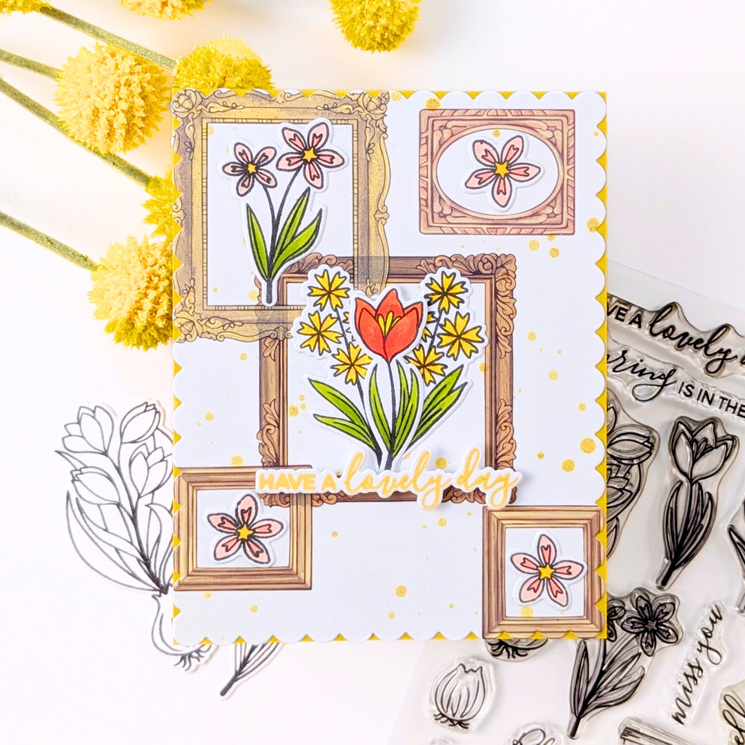 Floral greeting card mixed with rub-on frames