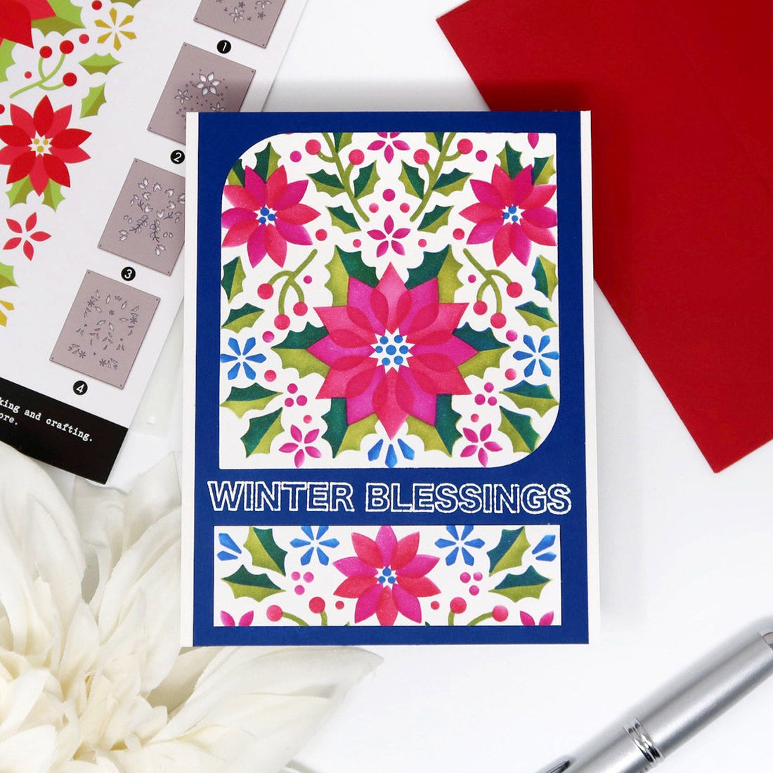 Create a Poinsettia Stenciled Holiday Card with Nontraditional Colors