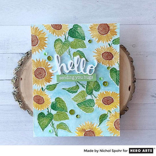 Sunflower Stem Background with Liquid Watercolors