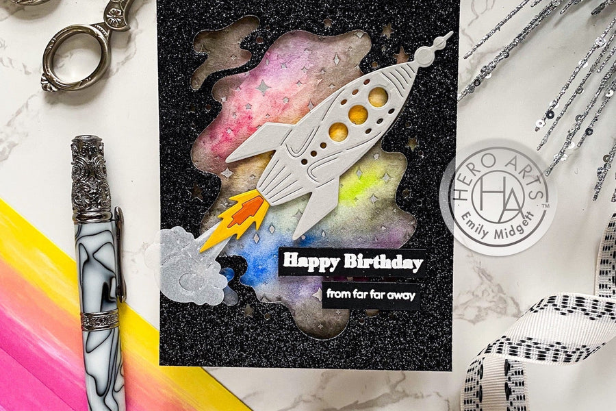 Watercolored Galaxy Glittery Birthday Greeting