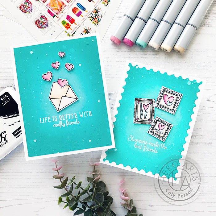 Ways to Use Sea Salt Reactive Ink & Stamped Just For You Cards - Hero Arts