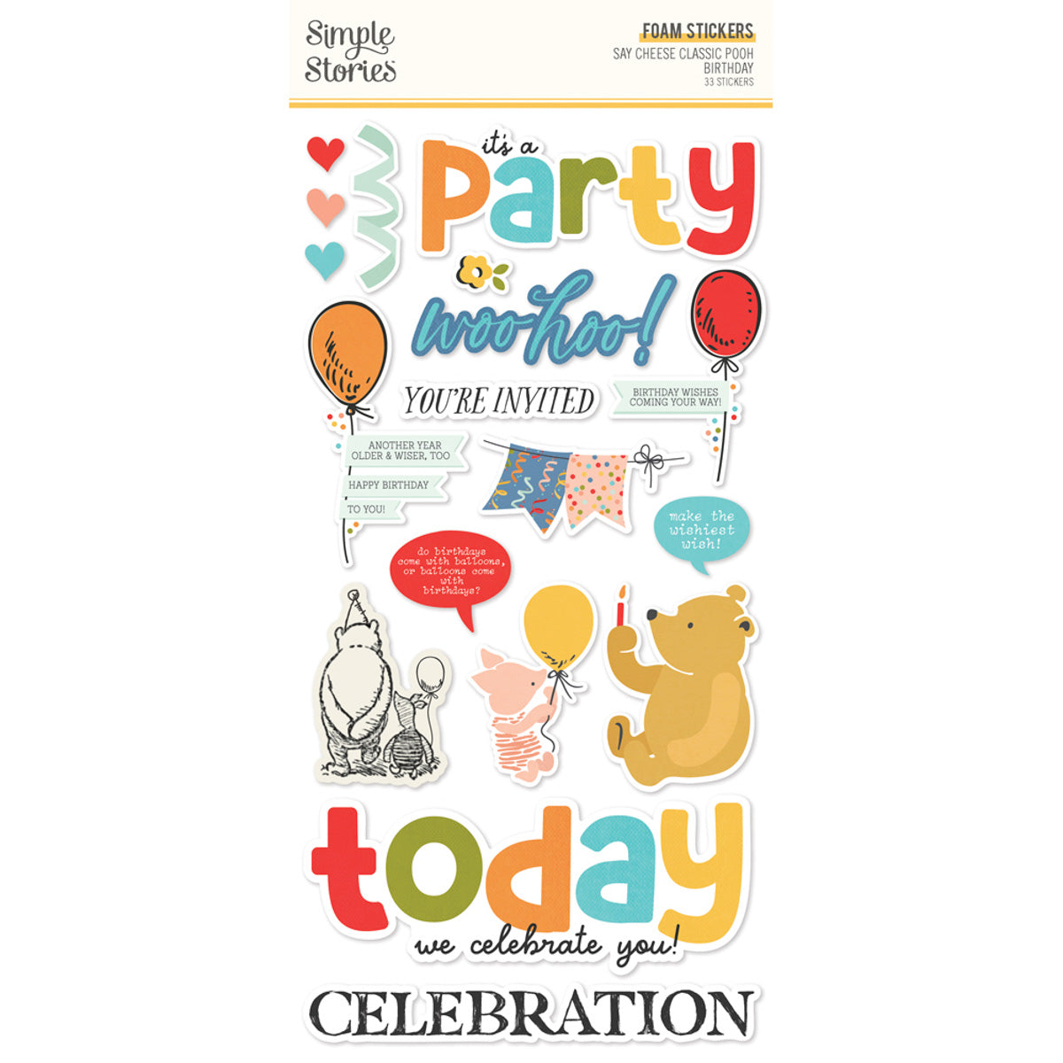Simple Stories Say Cheese Classic Pooh Birthday - Foam Stickers