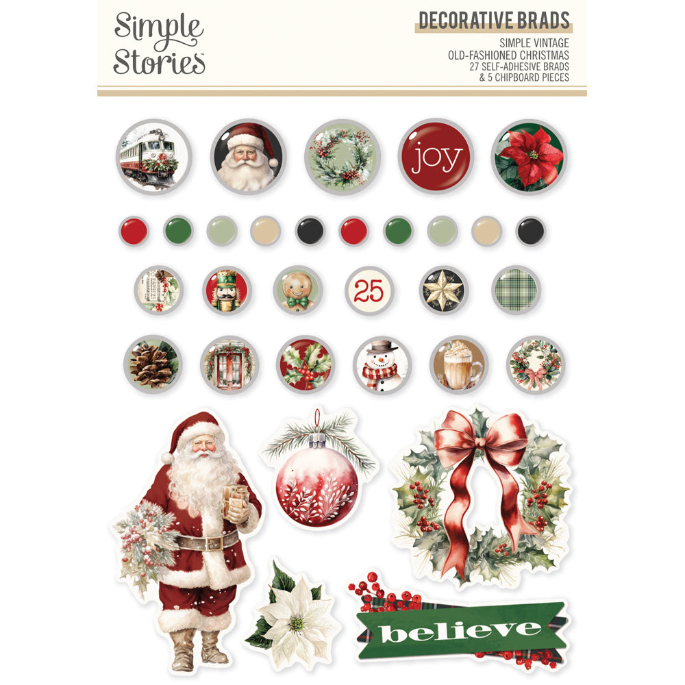 Simple Stories Simple Vintage Old-Fashioned Christmas Decorative Brads