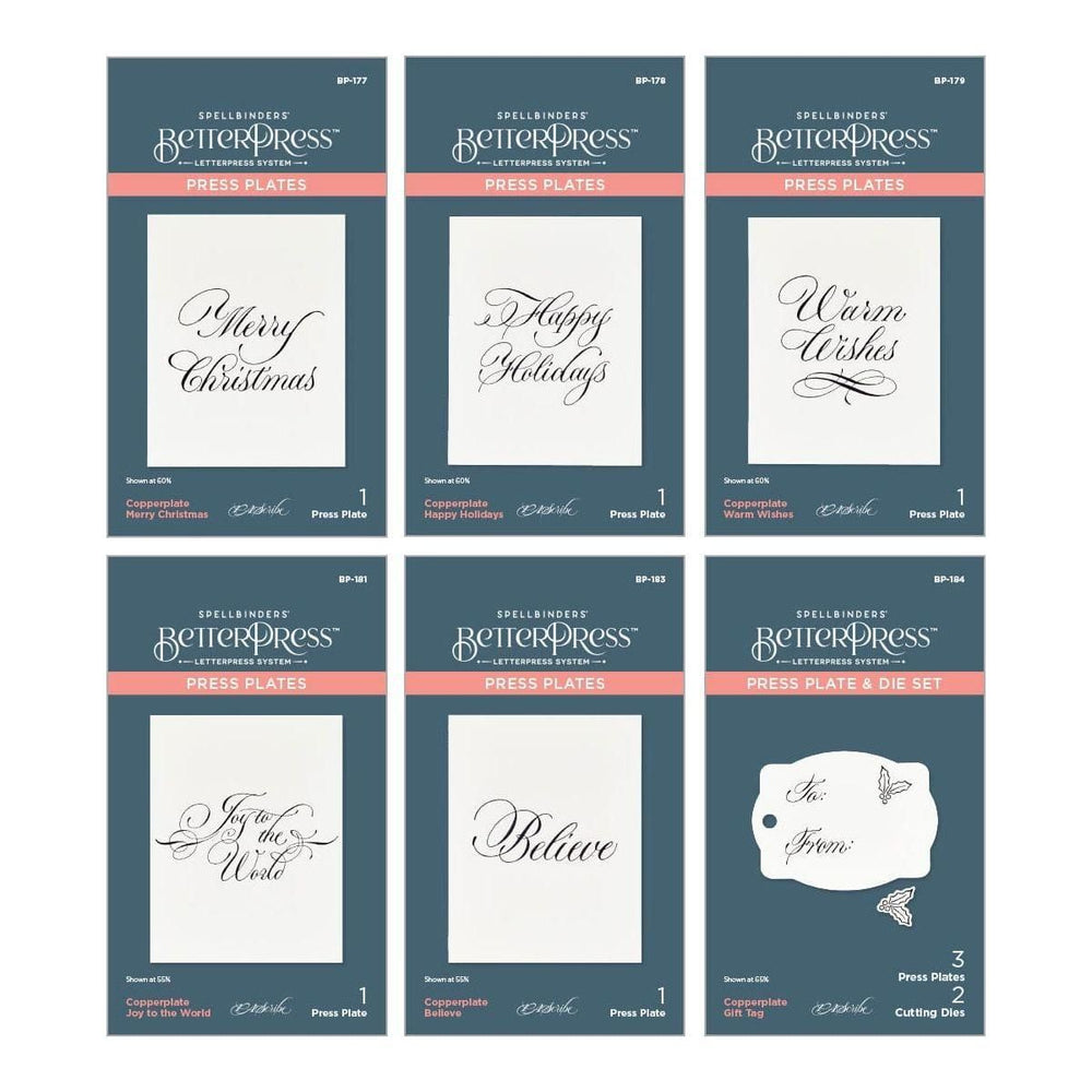 Copperplate Holiday Sentiments BetterPress Plates Bundle  by Paul Antonio