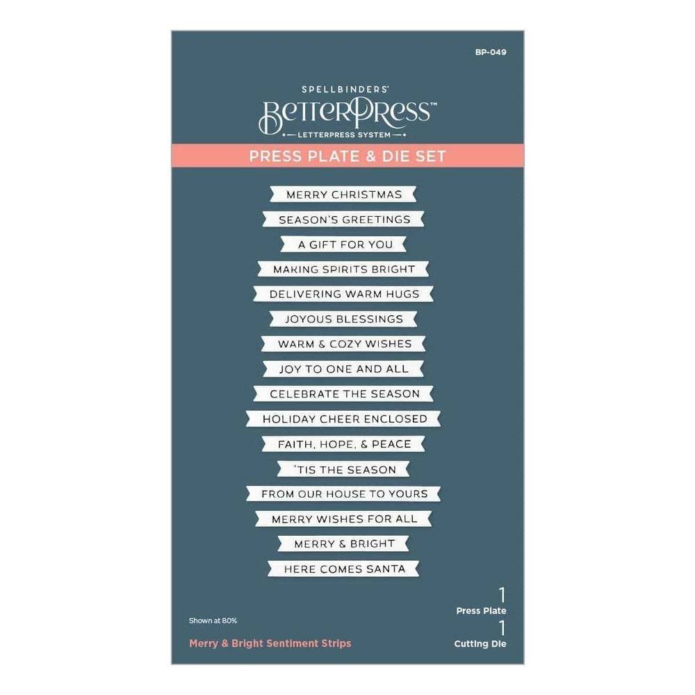 Merry & Bright Sentiment Strips Press Plate & Die Set
