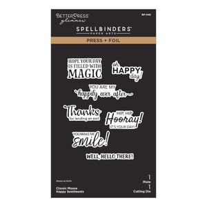 Classic Mouse Happy Sentiments Press + Foil Plate & Die Set