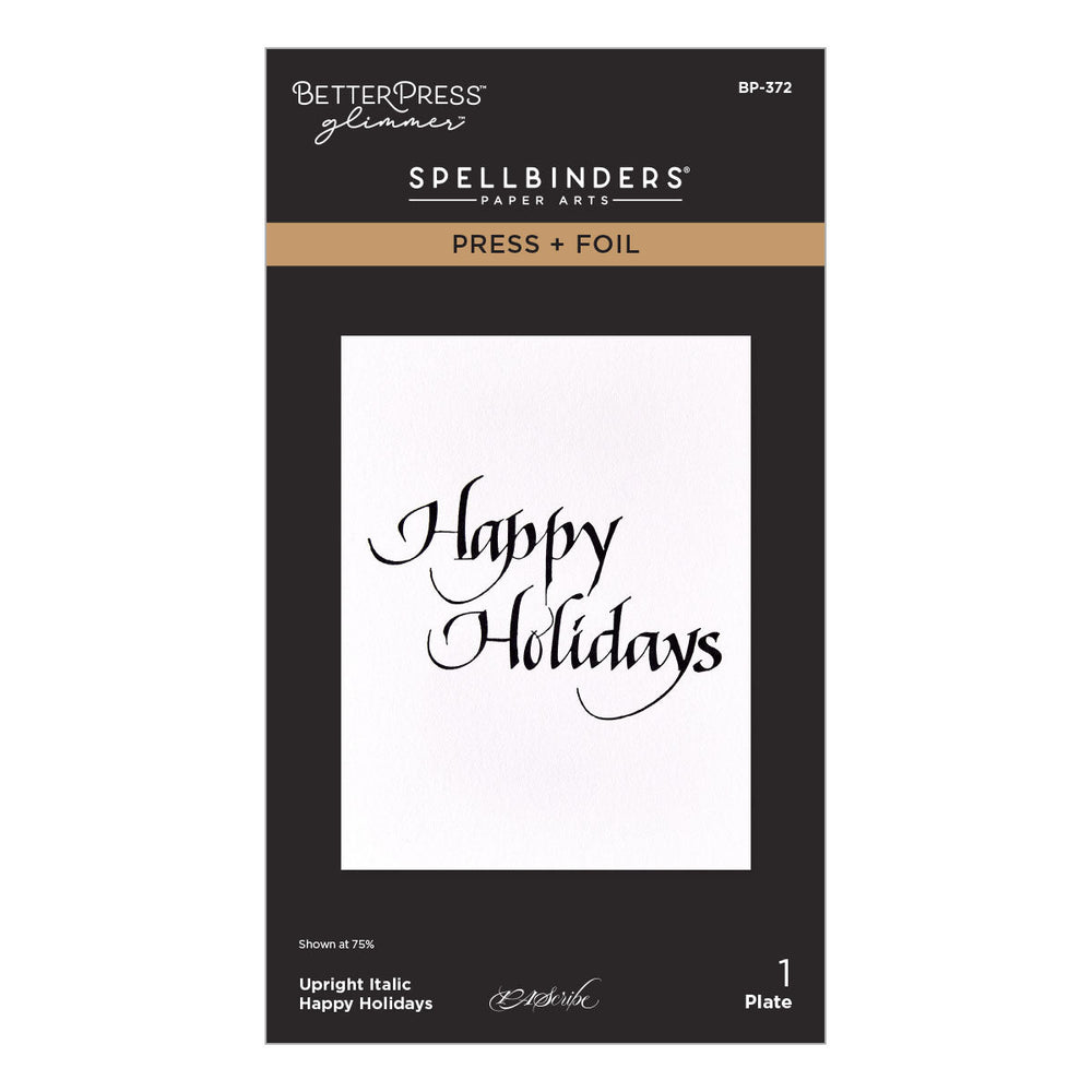 Upright Italic Happy Holidays Press + Foil Plate by Paul Antonio