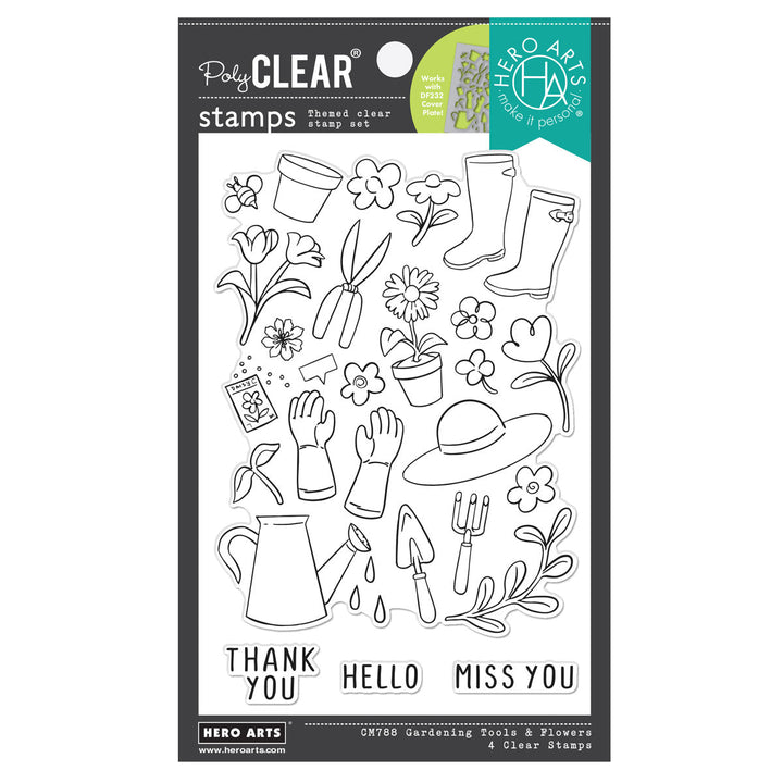 Gardening Tools & Flowers Clear Stamp Set from the In The Garden Collection