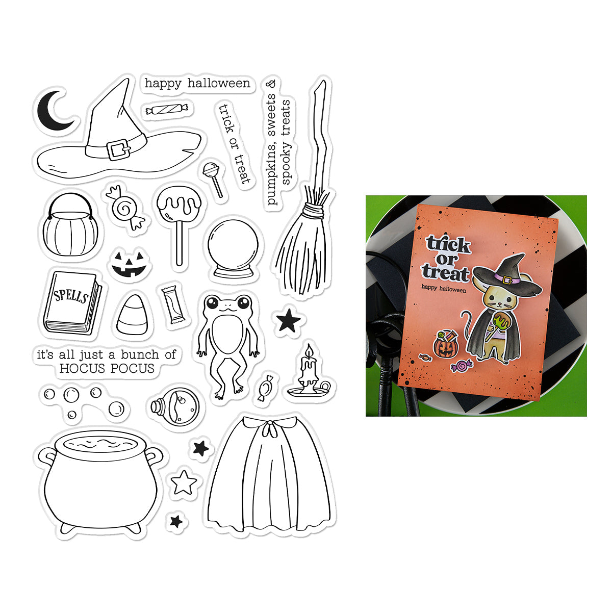 Hero Arts Tricks and Treats Clear Stamp Set from the Hocus Pocus