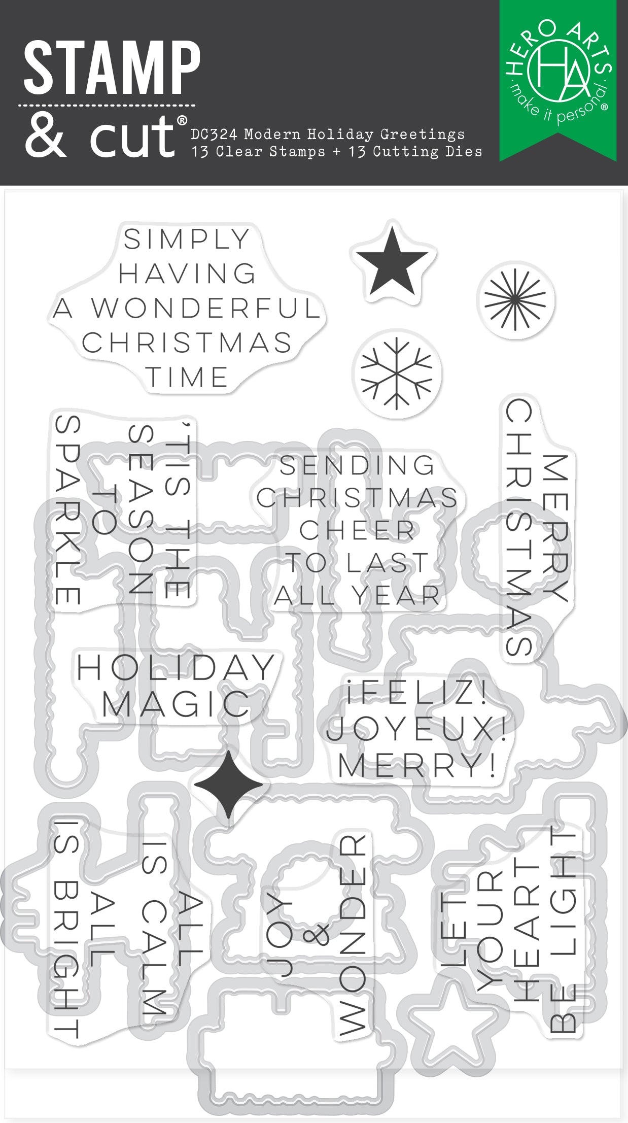 Hero Arts Modern Holiday Greetings Stamp & Cut Set from the Very