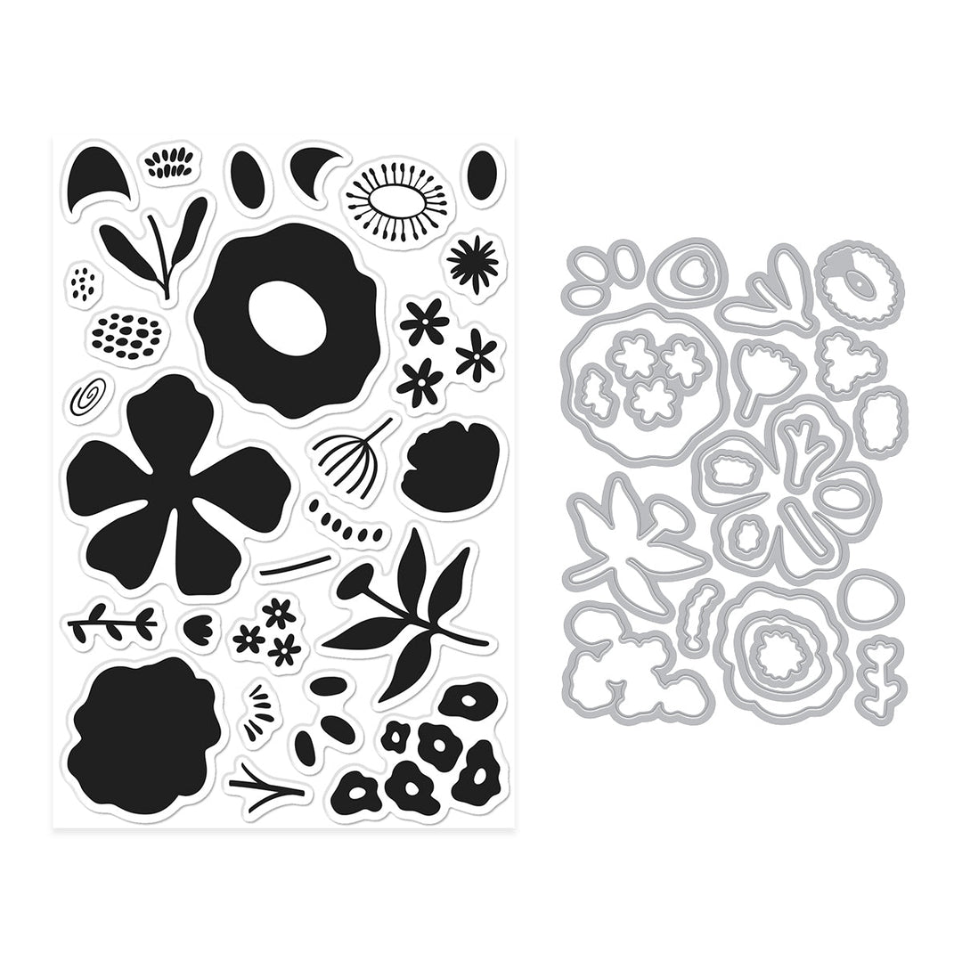 Set of solid floral stamps and metal dies.