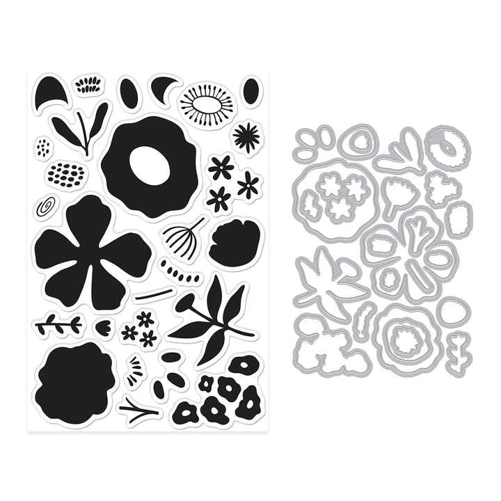 Set of solid floral stamps and metal dies.