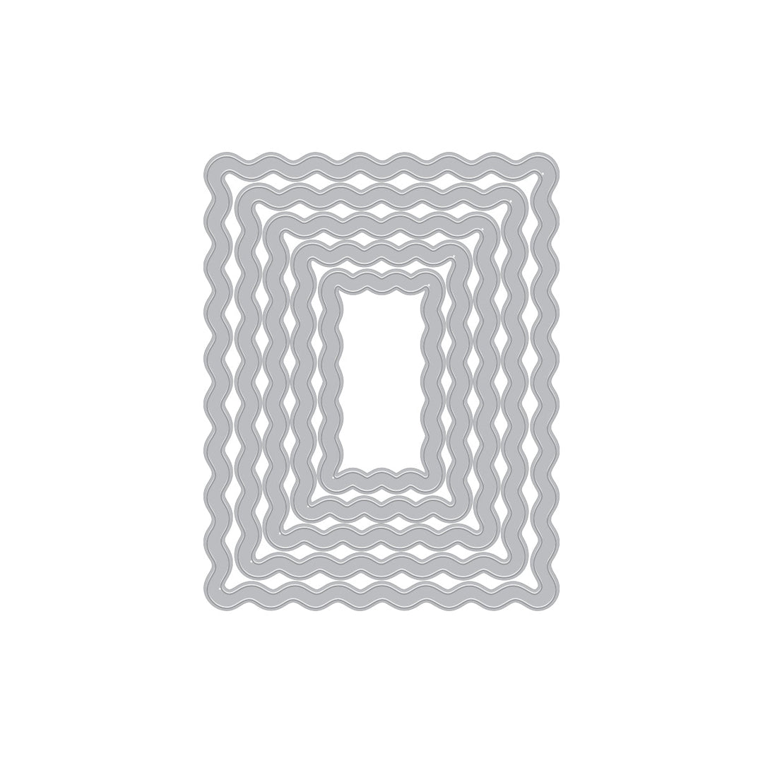 Set of metal die cut shapes with wavy border design on a white background