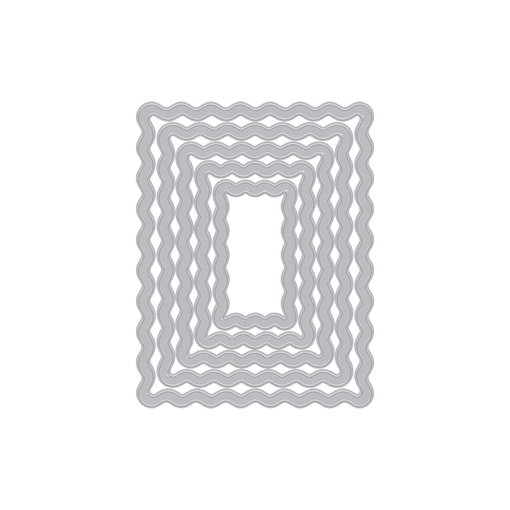 Set of metal die cut shapes with wavy border design on a white background