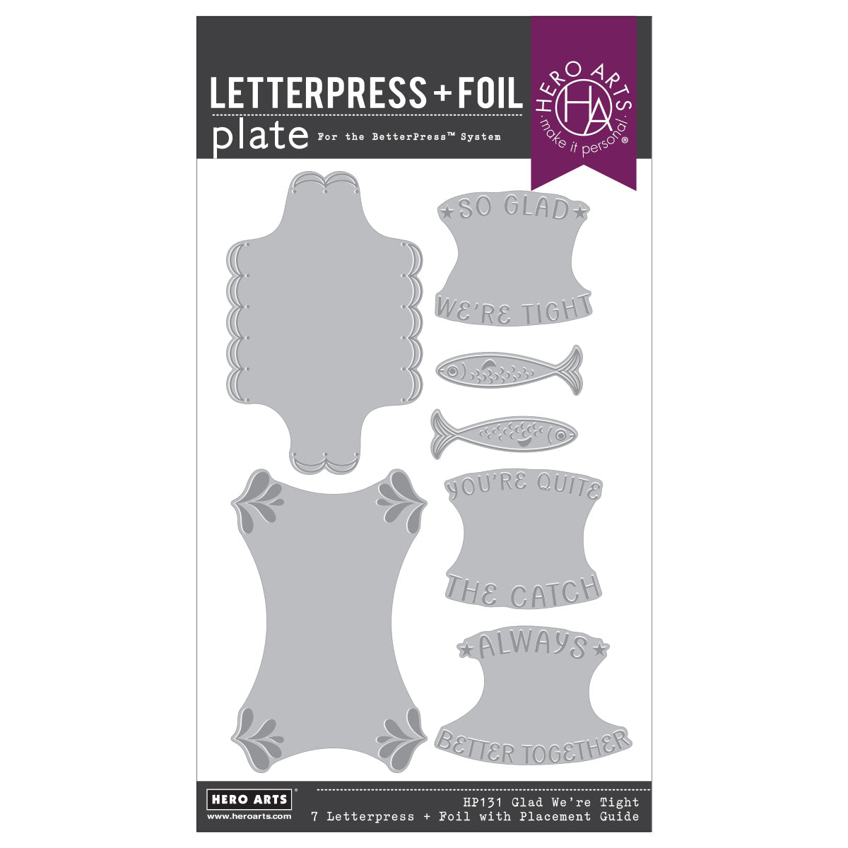 Decorated Knight  ホリデープロモ　銀枠　英語foil Hero Arts Glad We're Tight Letterpress + Foil Registration Set