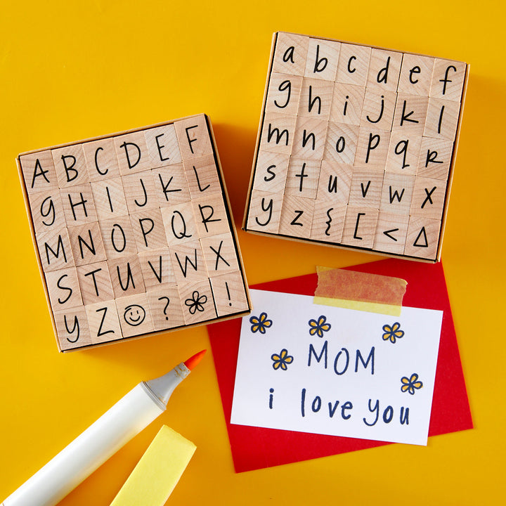 Happy Lowercase Letters Woodblock Stamp